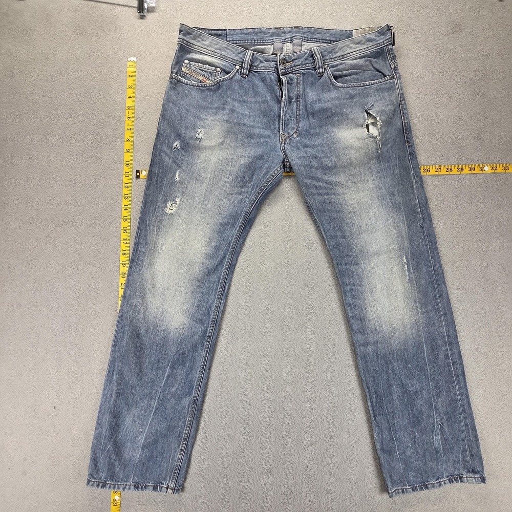 Diesel‎ Jeans Mens 36x30 Blue Safado Slim Straight Distressed Button Fly 0RBE4